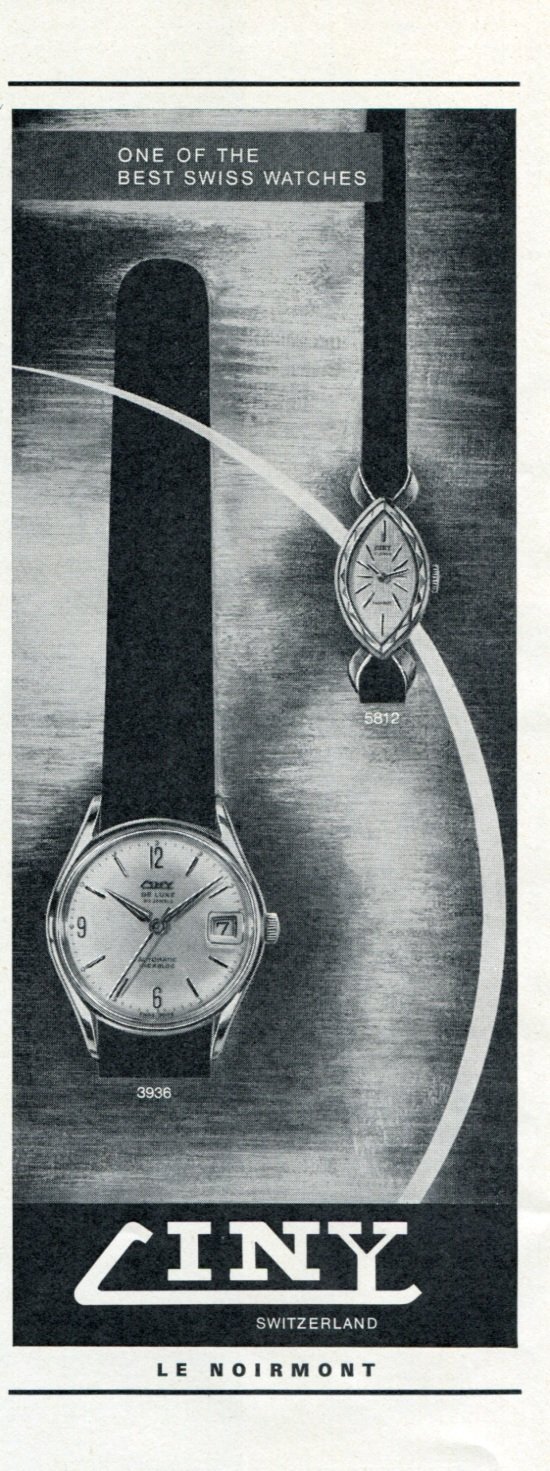 Vintage 1965 Ciny Watch Company Switzerland 1965 Swiss Magazine Ad Advert