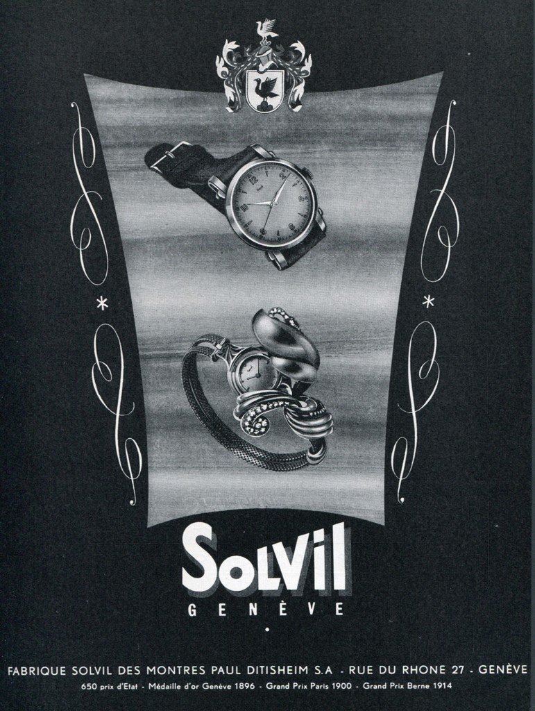 1951 Solvil Watch Company Switzerland Paul Ditisheim S.A. Vintage 1951 Swiss Ad Suisse Advert