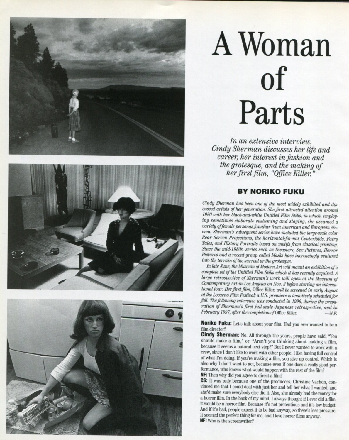 Cindy Sherman A Woman of Parts Interview by Noriko Fuku 1997 Magazine Article