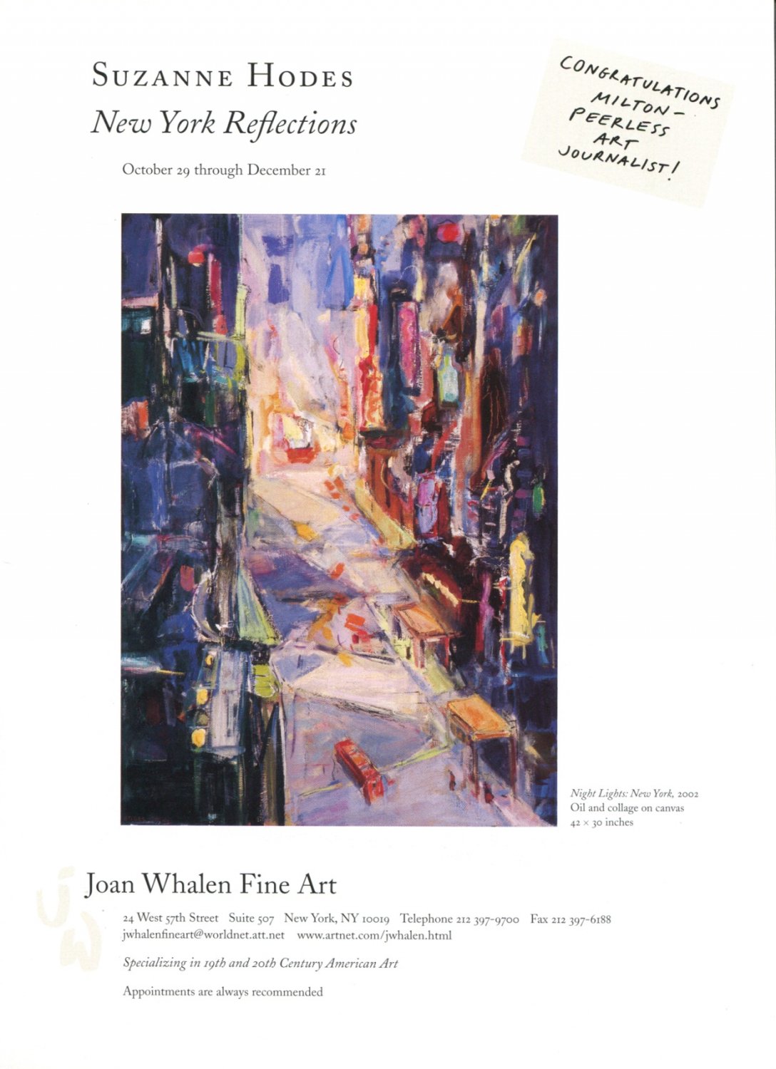 Suzanne Hodes New York Reflections 2002 Art Exhibition Ad Advert