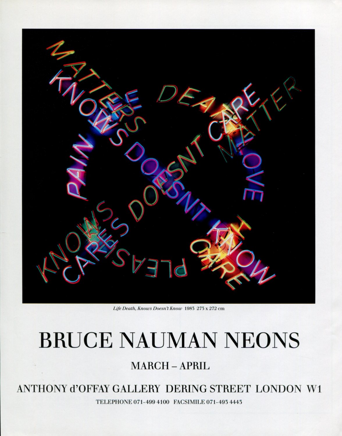 Bruce Nauman Neons 1992 Art Exhibition Ad Advert Life Death, Knows Doesn't Know