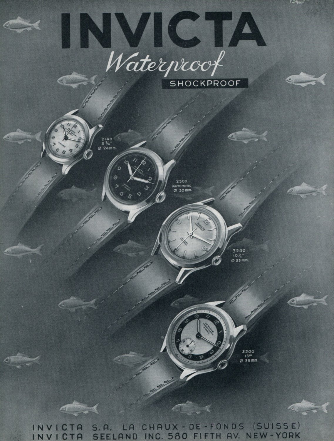 1952 Invicta Watch Company Switzerland Vintage 1952 Swiss Ad Suisse Advert Schweiz