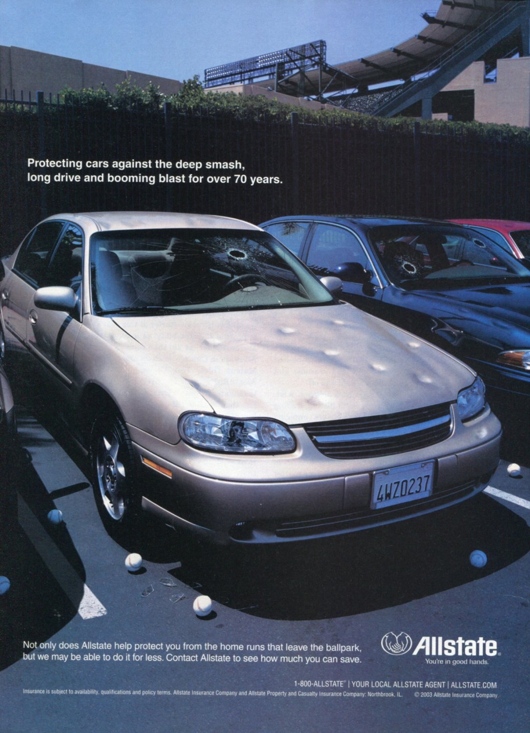 Allstate Insurance 2003 Magazine Ad Advert Baseball Protecting Cars from Home Runs