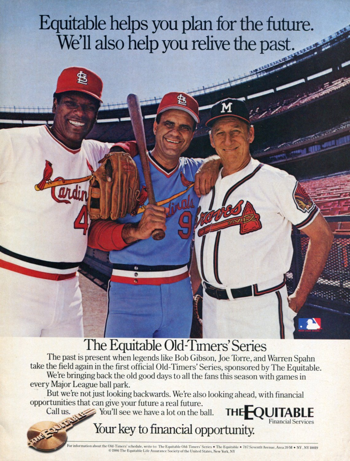 Joe Torre Bob Gibson Warren Spahn Baseball Old-Timers 1986 Ad Advert The Equitable