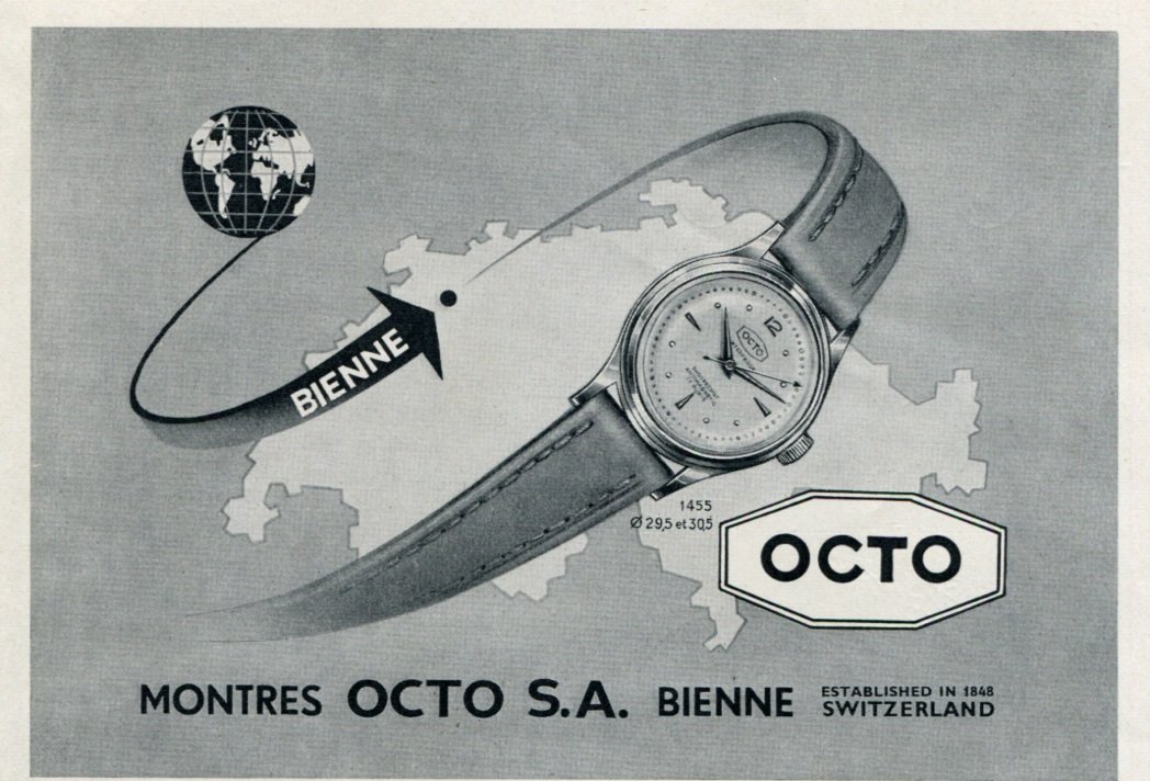 1952 Octo Watch Company Bienne Switzerland Montres Octo SA 1952 Swiss Ad Suisse Advert Schweiz