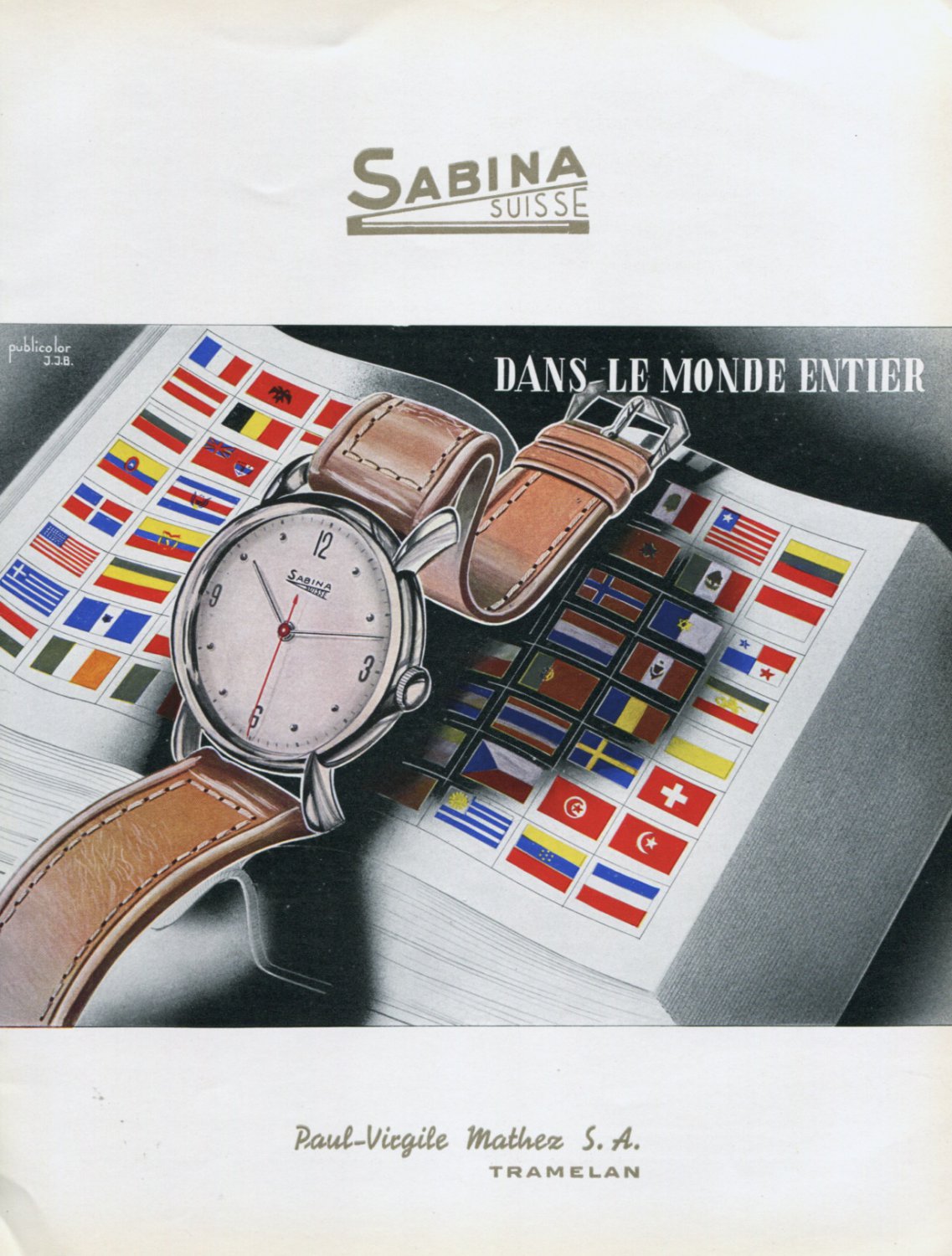 1947 Sabina Watch Company Paul-Virgile Mather SA Switzerland Vintage 1947 Swiss Ad Advert Suisse