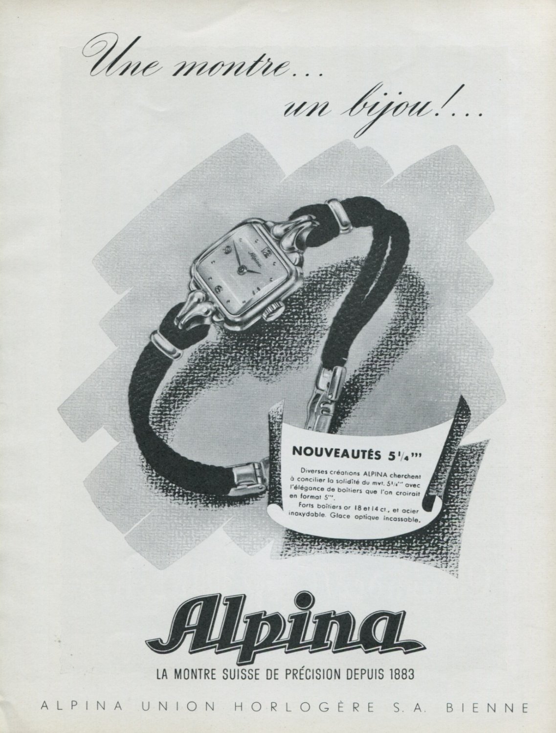 1947 Alpina Watch Company Bienne Switzerland Vintage 1947 Swiss Ad Advert Suisse Suiza Schweiz