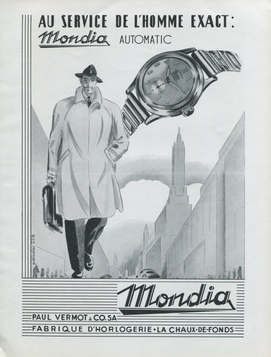 1947 Mondia Watch Company Paul Vermot & Co SA Switzerland Vintage 1947 Swiss Ad Advert Suisse Suiza