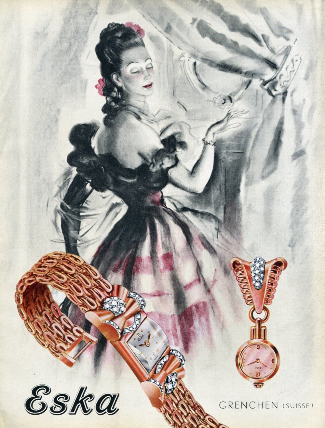 1947 Eska Watch Company Grenchen Switzerland Vintage 1947 Swiss Ad Advert Suisse Suiza Schweiz