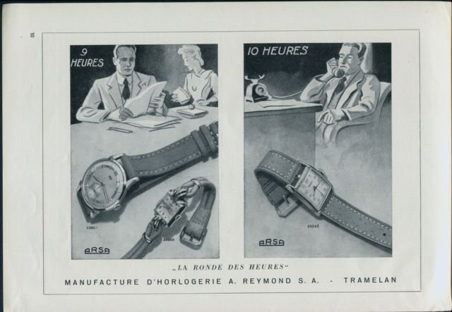 1947 Arsa Watch Company A. Reymond S.A. Tramelan Switzerland Vintage 1947 Swiss Ad Advert Suisse