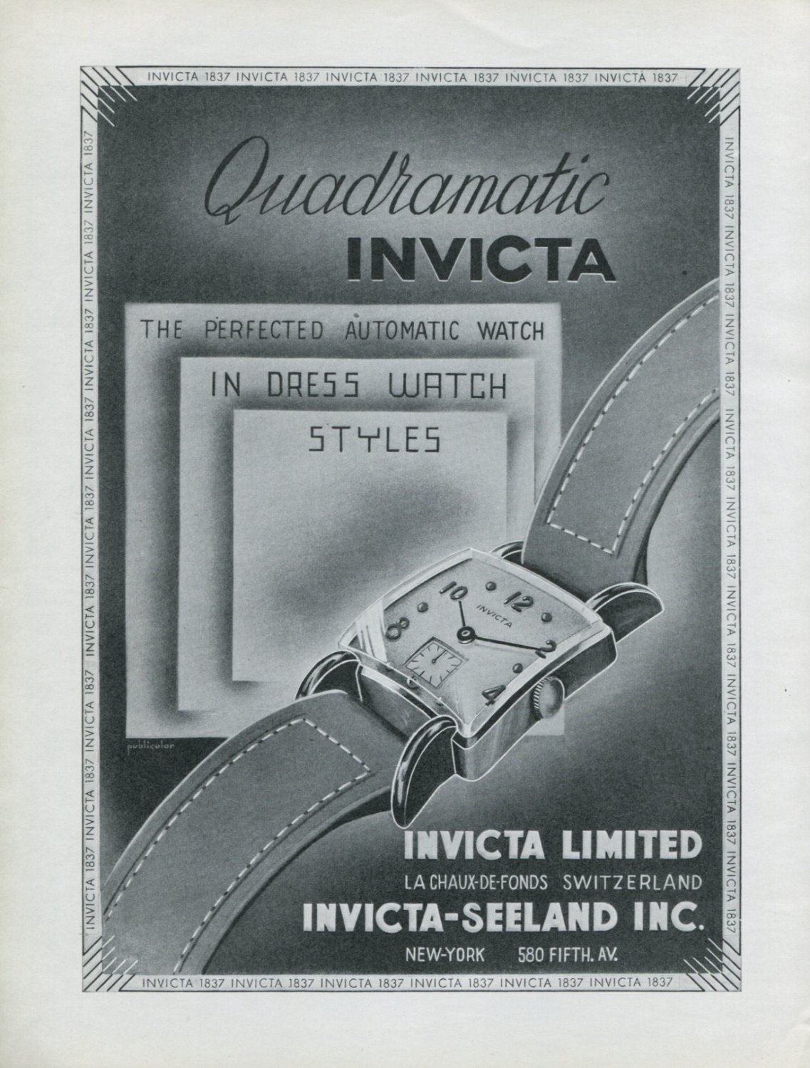 1947 Invicta Watch Company Invicta Quadramatic Ad Advert 1947 Swiss Ad Suisse Schweiz Suiza