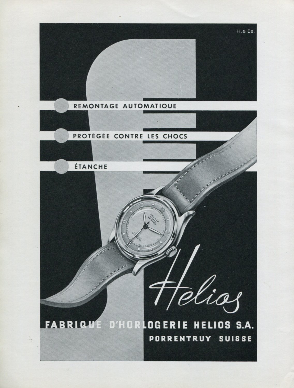 1947 Helios Watch Company Porrentruy Switzerland Vintage 1947 Swiss Ad Advert Suisse Suiza Schweiz