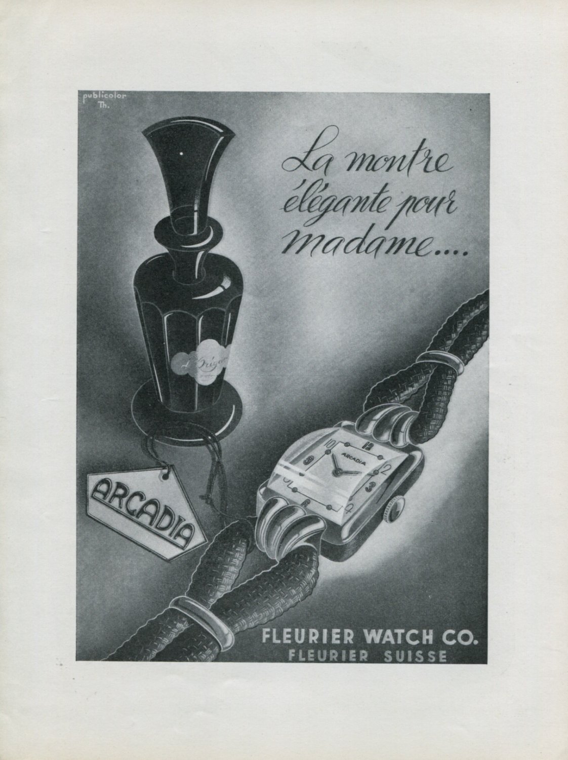 1946 Arcadia Watch Company Fleurier Watch Company Switzerland Vintage 1946 Swiss Ad Advert Suisse