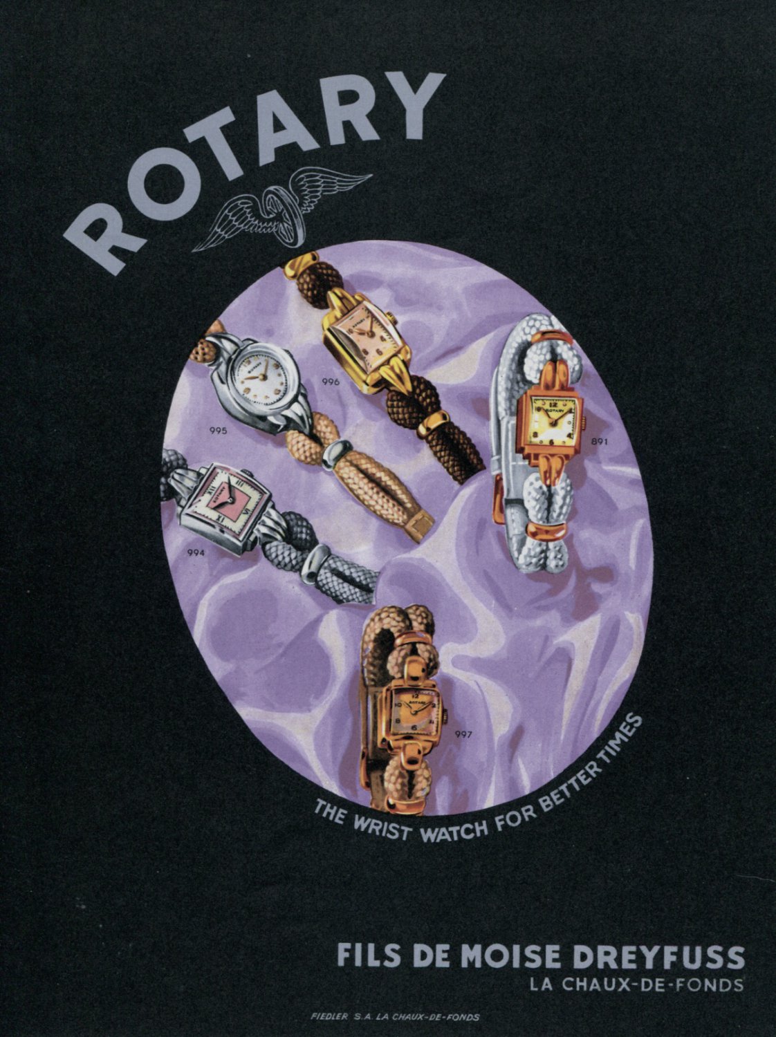 1946 Rotary Watch Company Fils de Moise Dreyfuss Switzerland Vintage 1946 Swiss Ad Advert Suisse