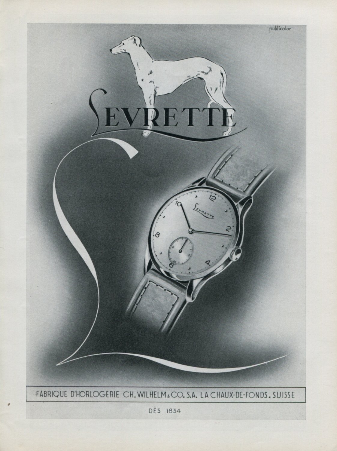 1946 Levrette Watch Company Ch. Wilhelm & Co. SA Switzerland Vintage 1946 Swiss Ad Advert Suisse