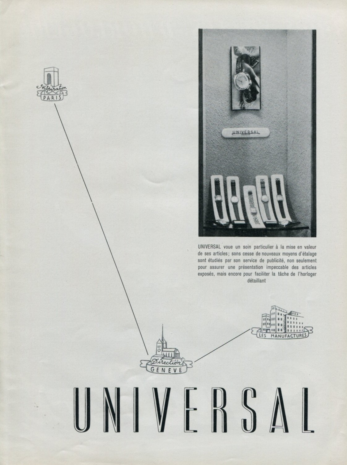 1946 Universal Geneve Watch Company Switzerland Vintage 1946 Swiss Ad Advert Suisse Schweiz Suiza