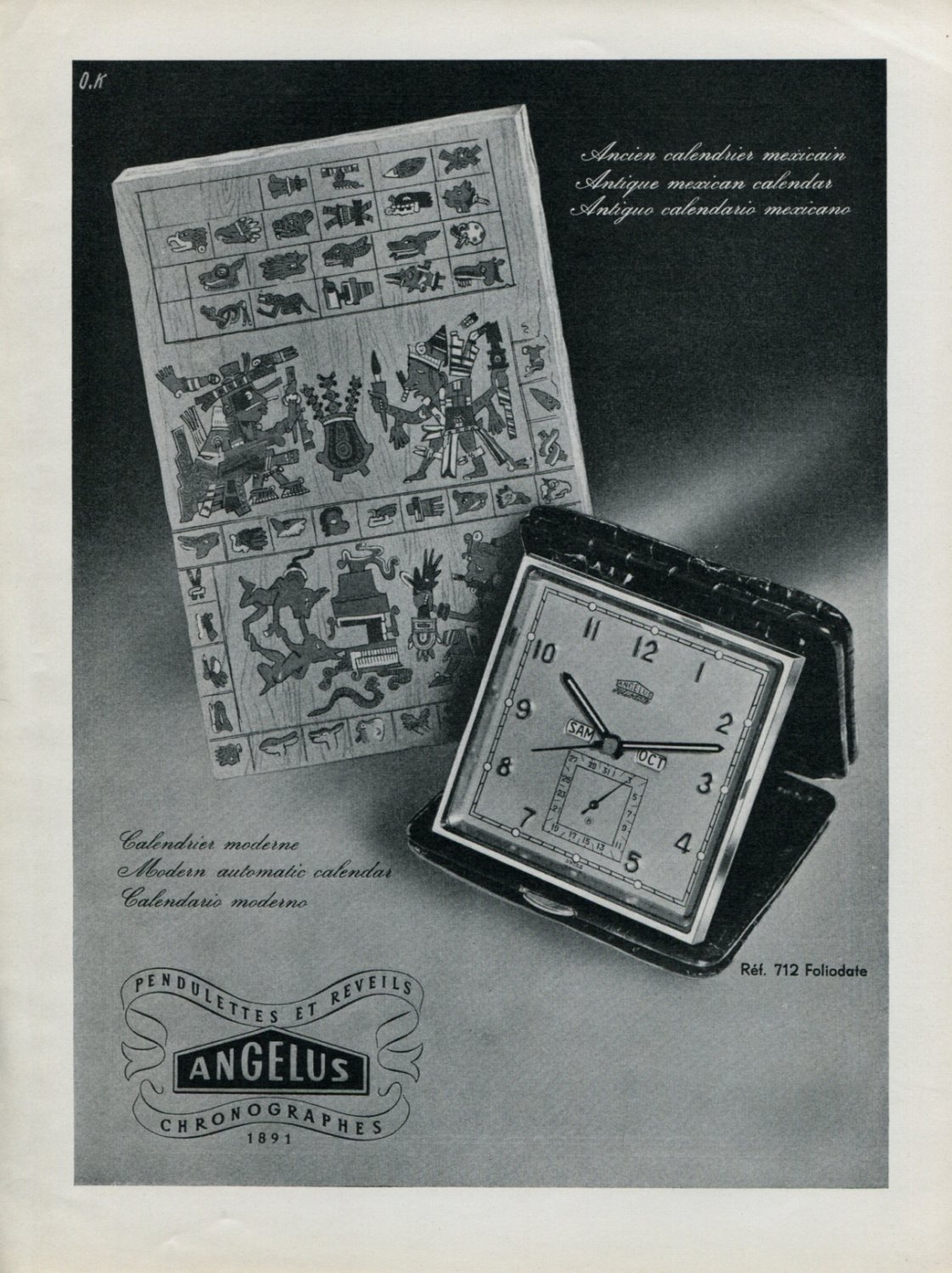 1946 Angelus Clock Company Switzerland Vintage 1946 Swiss Ad Advert Suisse Suiza Schweiz