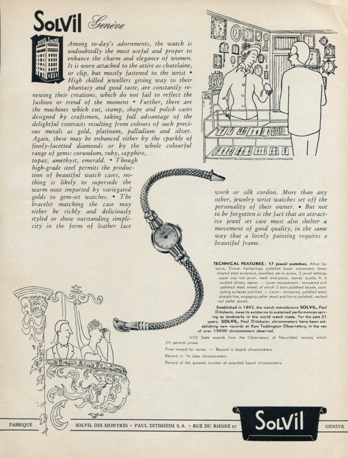1952 Solvil Watch Company Paul Ditisheim SA Switzerland Vintage 1952 Swiss Ad Advert Suisse Schweiz