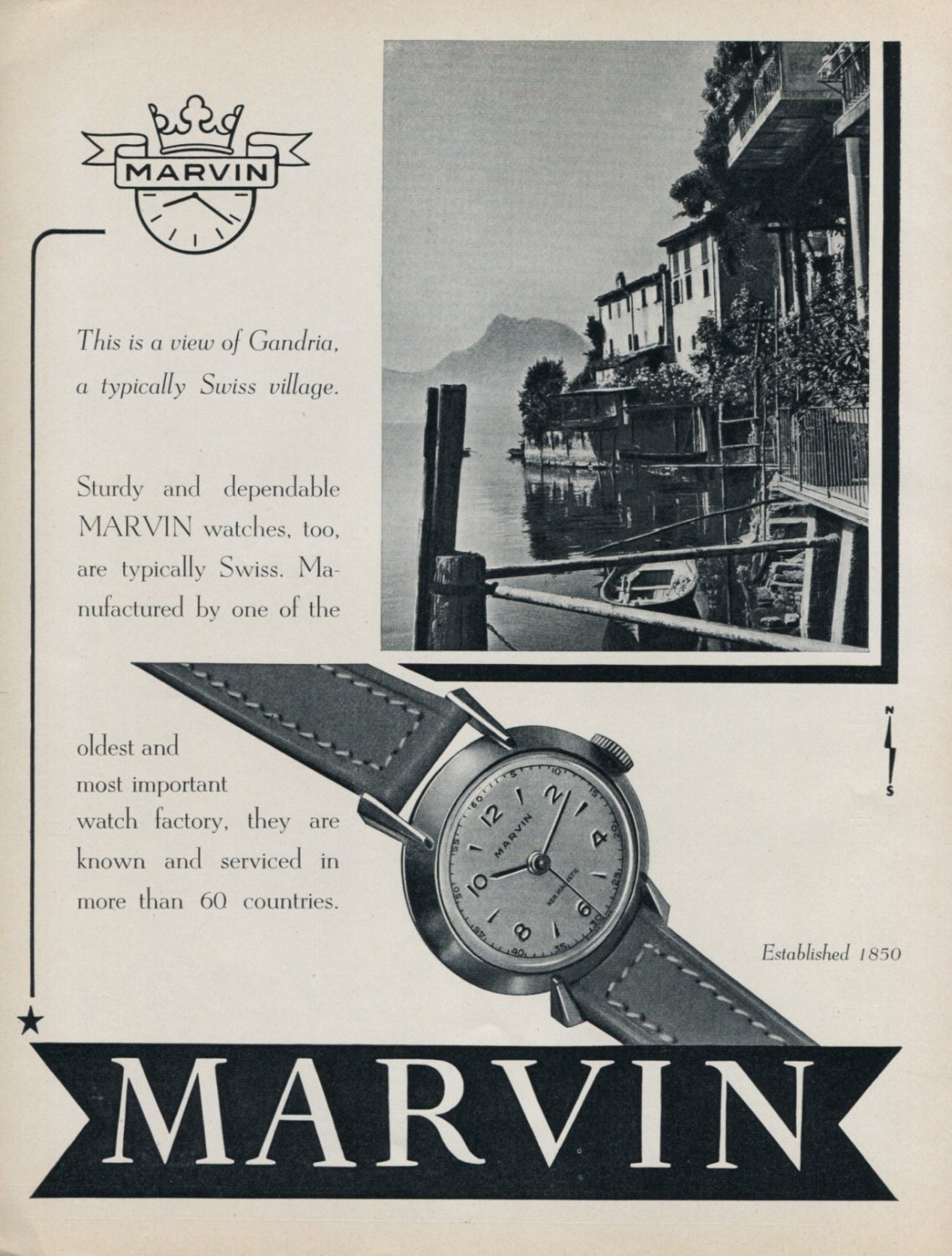 1952 Marvin Watch Company Marvin S.A. Switzerland Vintage 1952 Swiss Ad Advert Suisse Suiza Schweiz