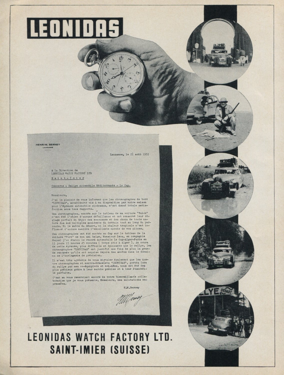 1952 Leonidas Watch Company Switzerland Vintage 1952 Swiss Ad Advert Suisse Schweiz Suiza