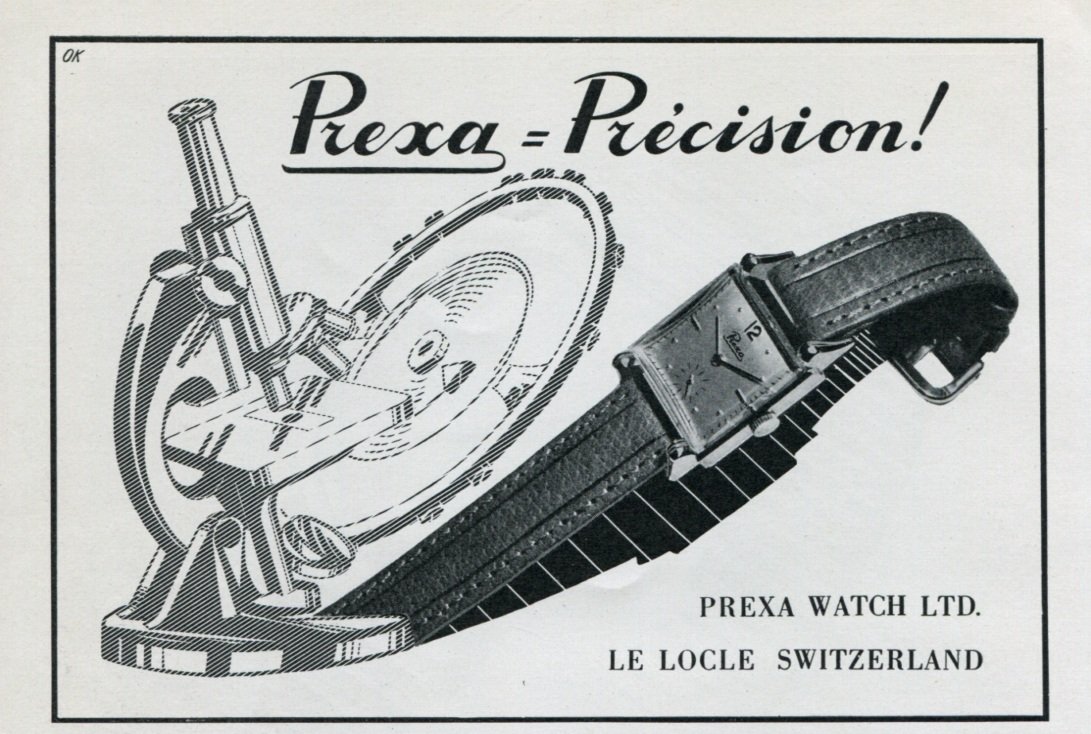1946 Prexa Watch Company Le Locle Switzerland Vintage 1946 Swiss Ad Advert Suisse Schweiz Suiza