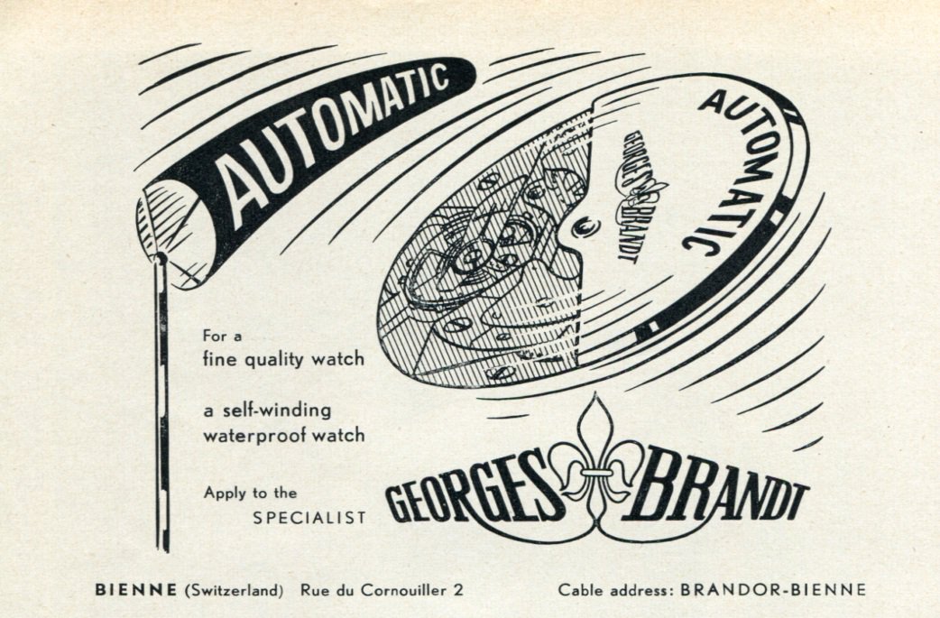 1953 Georges Brandt Watch Company Switzerland Vintage 1953 Swiss Ad Advert Suisse Schweiz Suiza