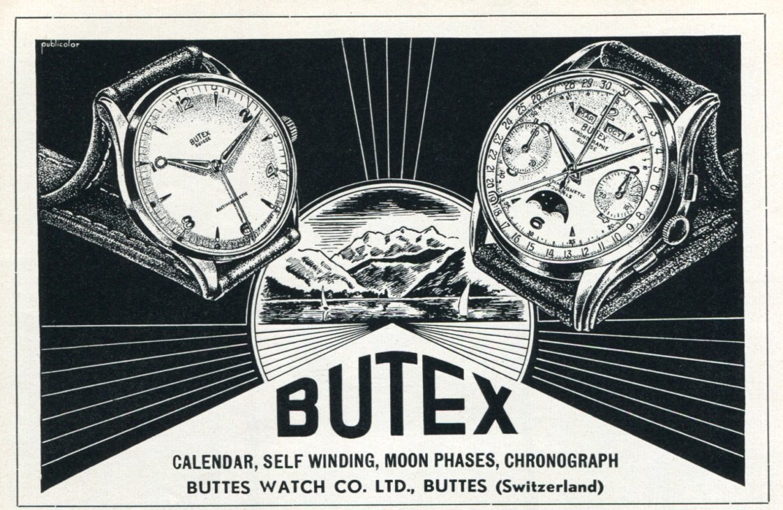 1953 Butex Watch Company Buttes Watch Co Switzerland Vintage 1953 Swiss Ad Advert Suisse Schweiz