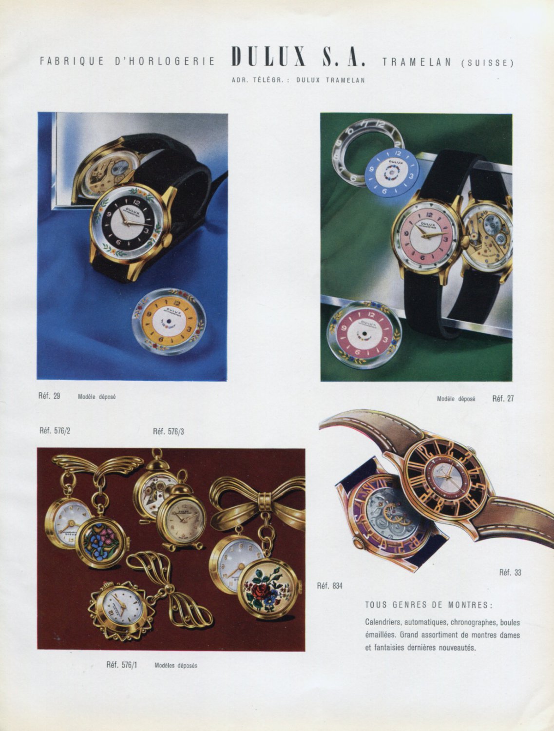 1953 Dulux Watch Company Dulux SA Tramelan Switzerland 1953 Swiss Ad Advert Suisse Schweiz Suiza