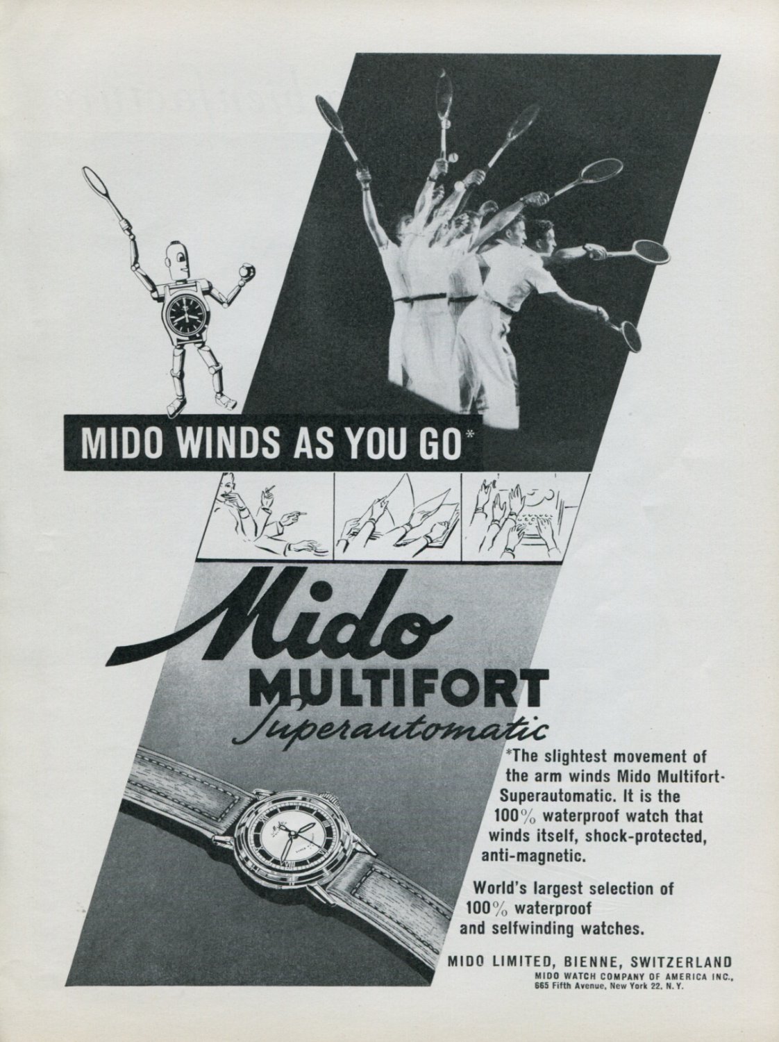 1946 Mido Watch Company Mido Multifort Watch Ad Advert 1946 Swiss Ad Suisse Schweiz Suiza
