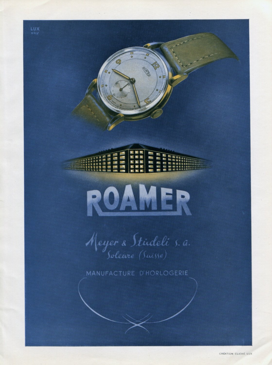 1947 Roamer Watch Company Meyer & Studeli SA Switzerland Vintage 1947 Swiss Ad Advert Suisse Suiza