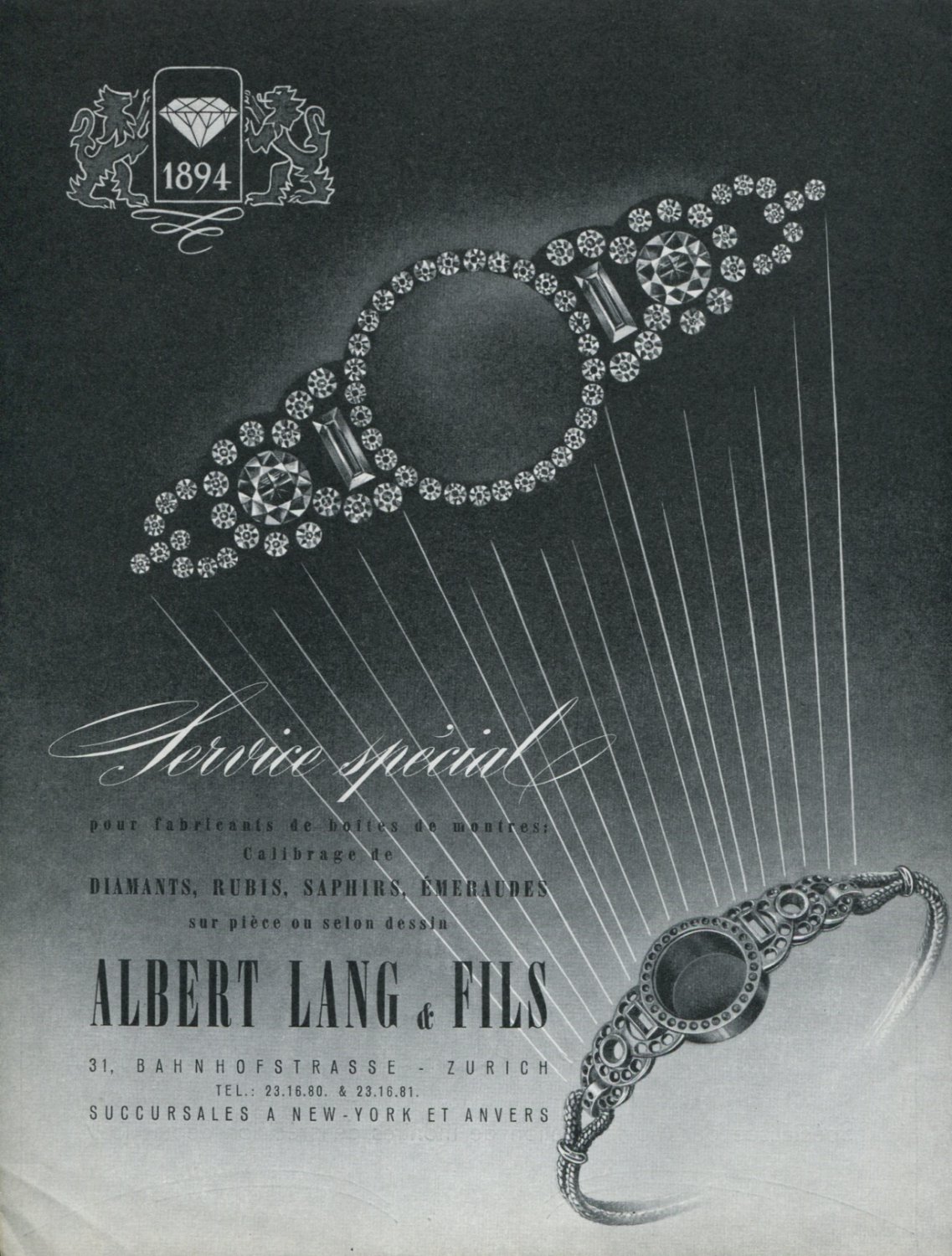 1947 Albert Lang & Fils Zurich Switzerland Vintage 1947 Swiss Ad Advert Suisse Horology