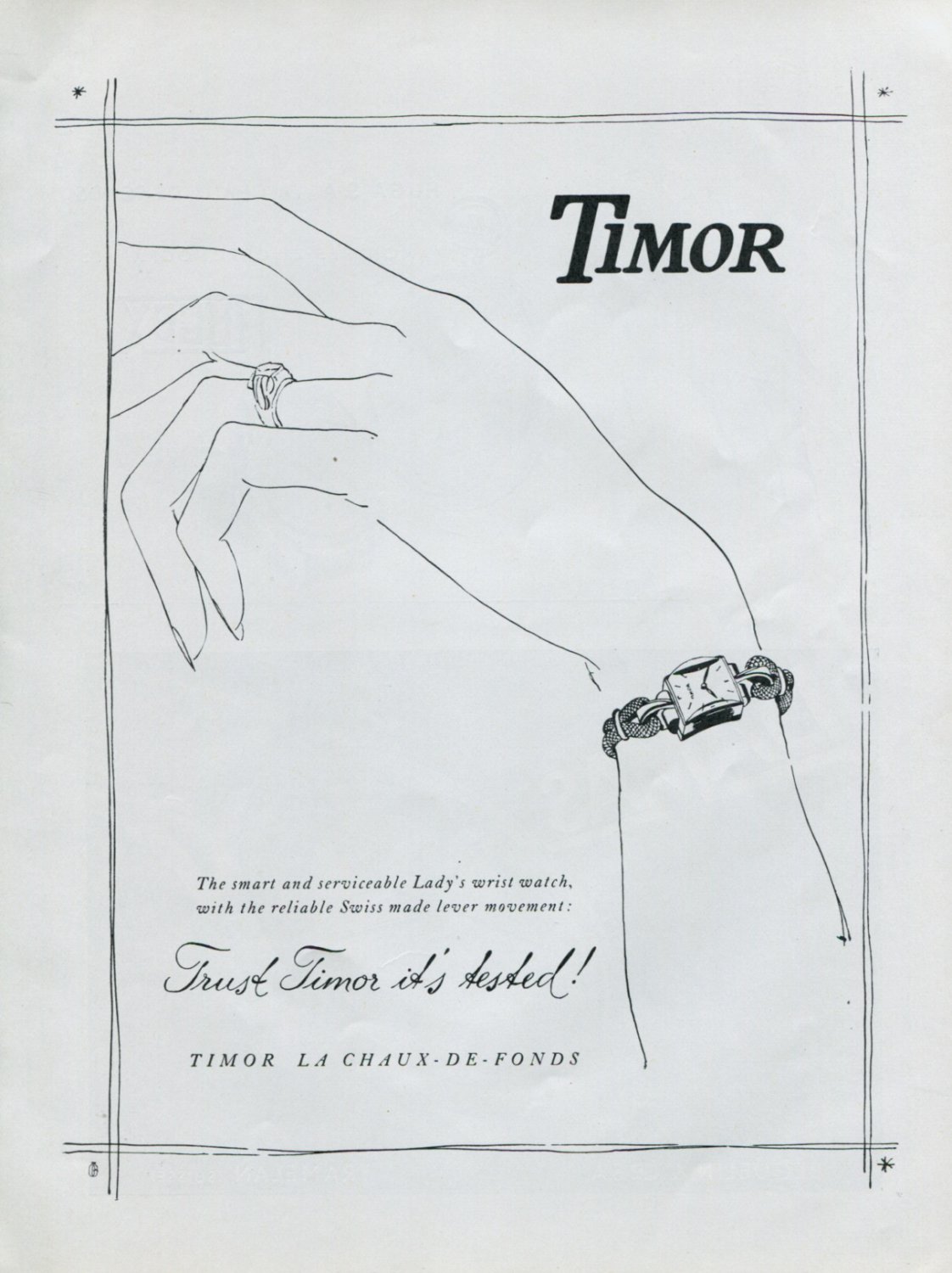 1948 Timor Watch Company La Chaux-de-Fonds Switzerland Vintage 1948 Swiss Ad Advert Suisse Suiza
