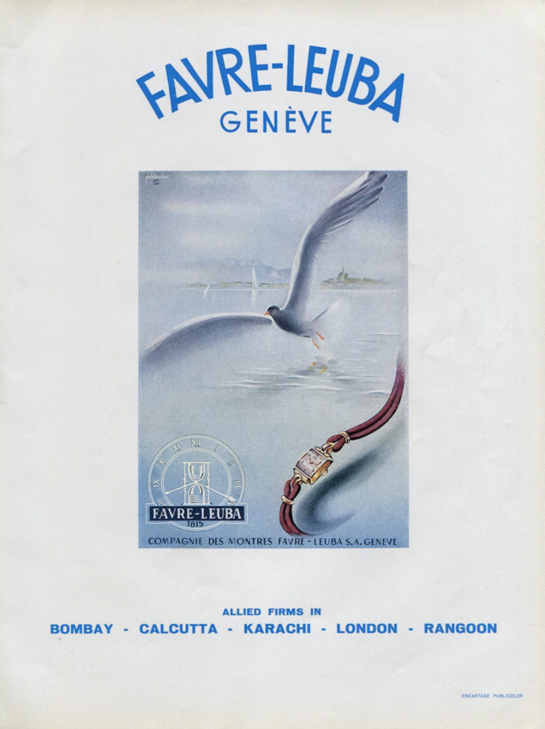 1948 Favre-Leuba Watch Company Vintage 1948 Swiss Ad Advert Suisse Schweiz Suiza Switzerland
