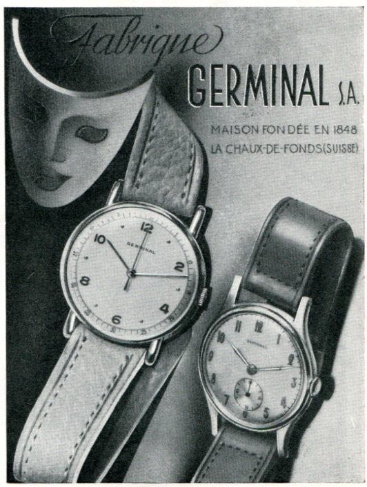 1947 Germinal Watch Company Ad Advert Original Vintage 1947 Swiss Magazine Ad Print Ad Suisse