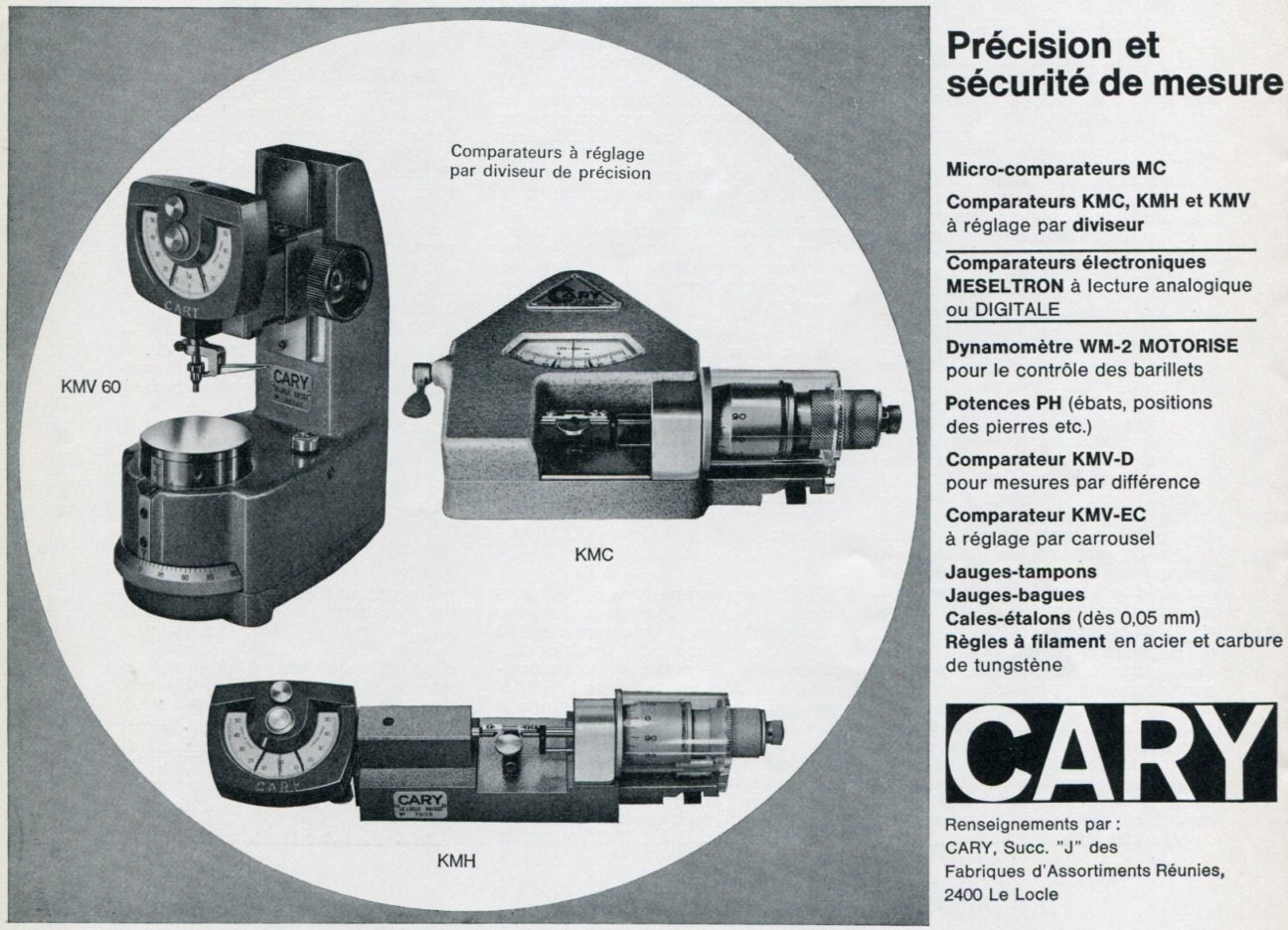 1969 Cary Machine Company Switzerland Swiss Magazine Print Ad Advert Horology Horlogerie