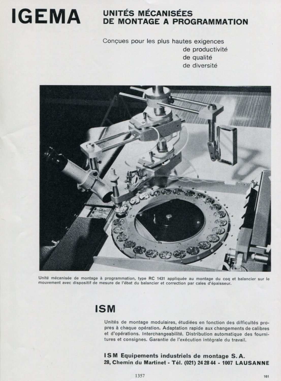 1969 Igema ISM SA Lausanne Switzerland Vintage Swiss Magazine Print Ad Advert Suisse Horology