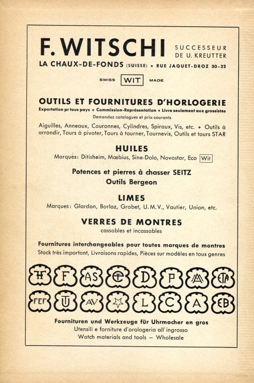 1948 F Witschi Switzerland Vintage Swiss Magazine Print Ad Advert Suisse Horology WIT 1940's