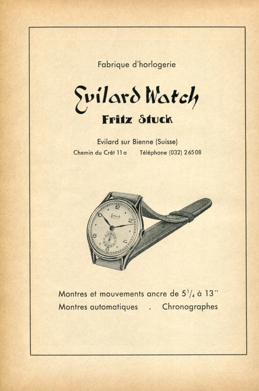 1948 Evilard Watch Company Fritz Stuck Vintage Swiss Magazine Print Ad Advert Suisse Switzerland