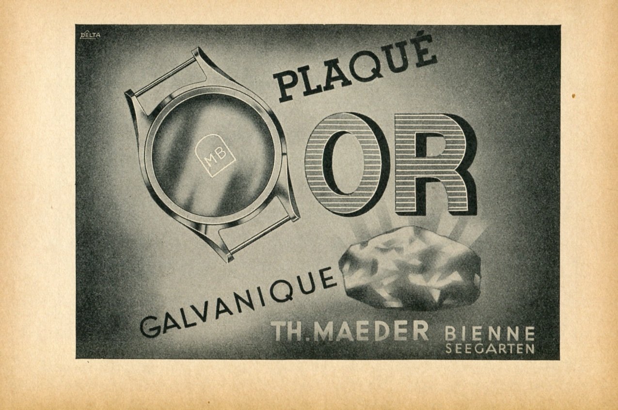 1948 Th. Maeder Galvanique Bienne Switzerland Vintage Swiss Magazine Print Ad Advert Horology