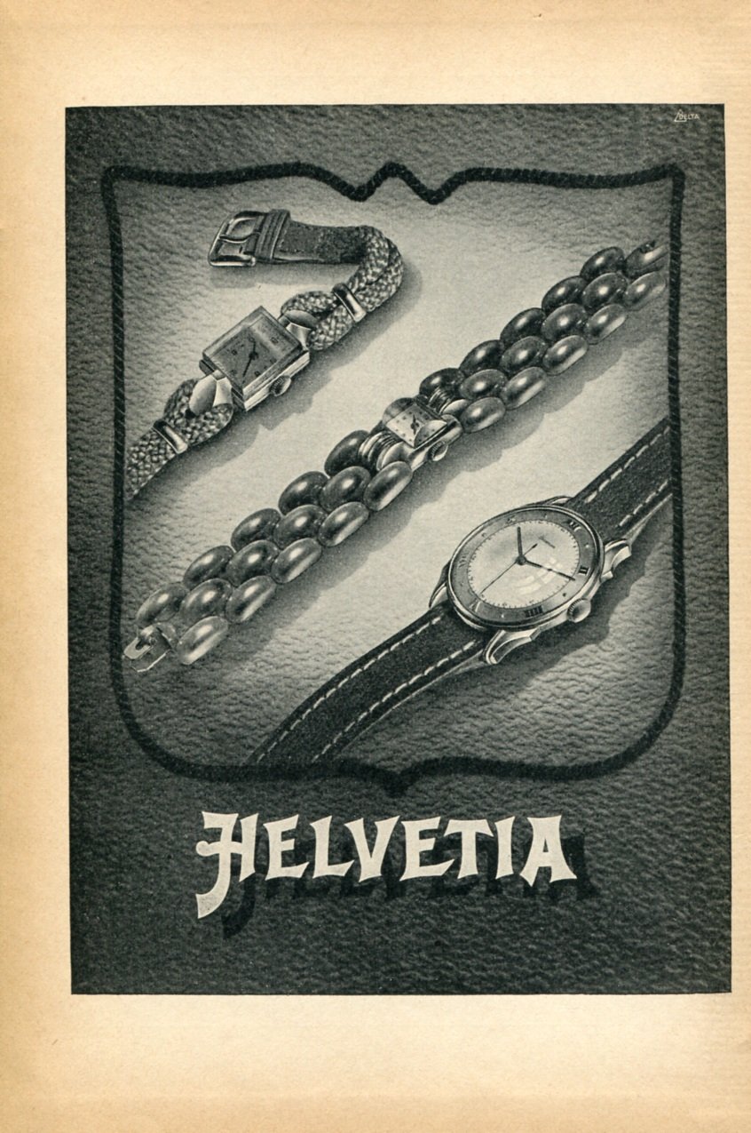 1948 Helvetia Watch Company Switzerland Vintage Swiss Magazine Print Ad Advert Suisse 1940's