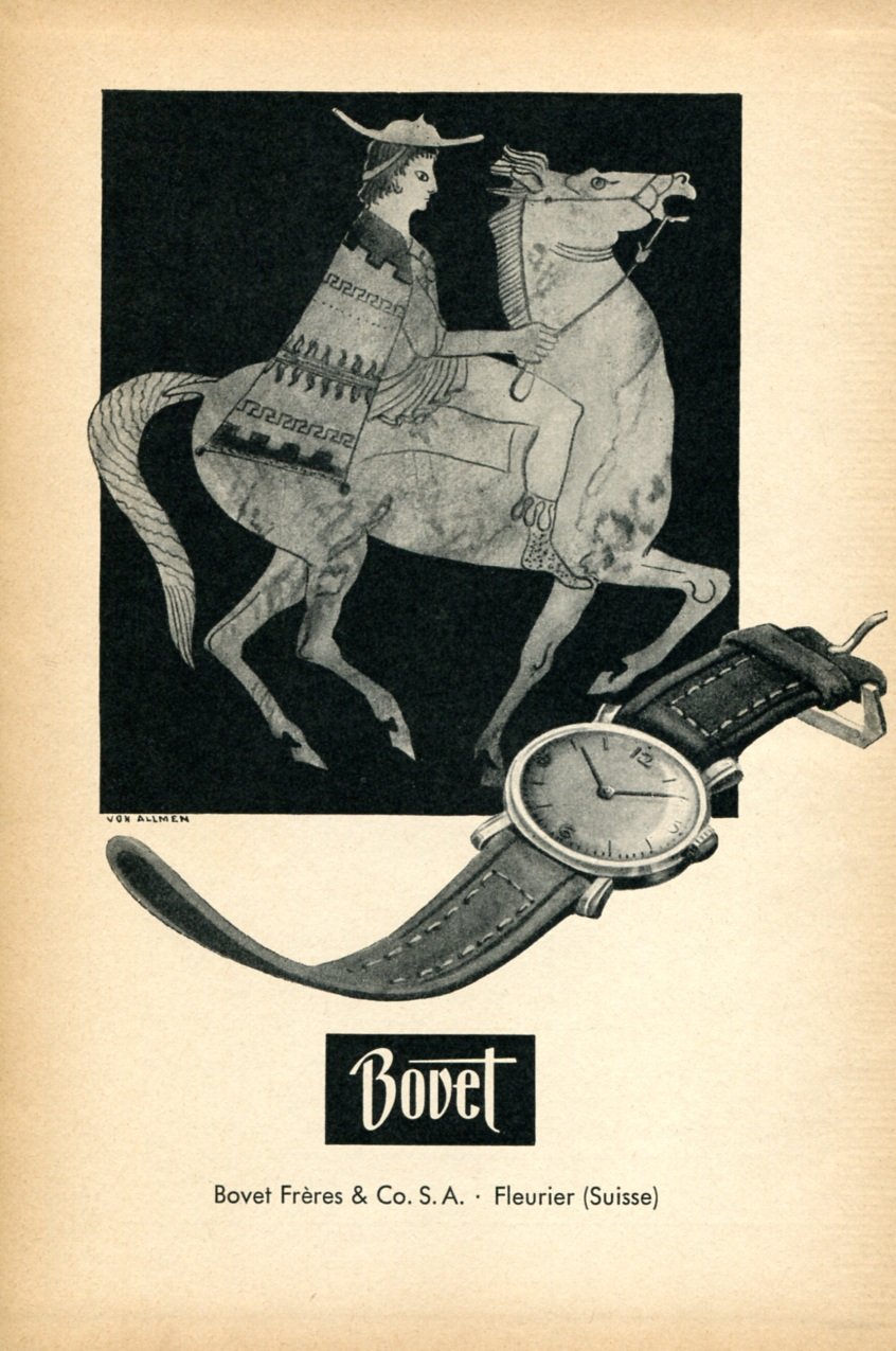 1948 Bovet Freres & Co SA Watch Company Switzerland Vintage Swiss Print Ad Advert Suisse 1940's
