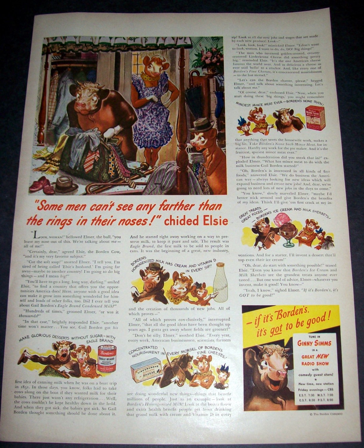 Original 1945 Borden's Elsie the Cow Elmer the Bull Vintage 1940's