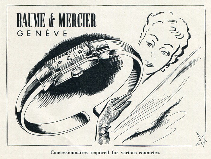 Original 1954 Baume & Mercier Watch Company Switzerland Vintage 1950s Swiss Ad Publicite Suisse