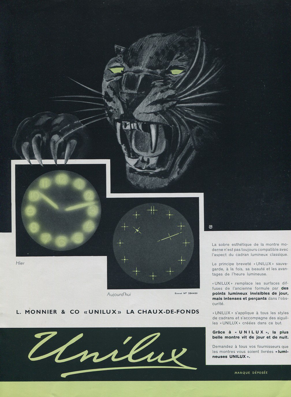 Original 1956 Unilux L Monnier & Co Cadran Radium 1950's Swiss Print Ad Advert Publicite Suisse