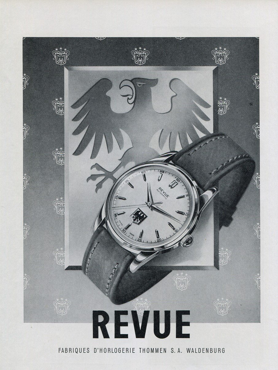 Vintage 1956 Revue Watch Company Fabriques d'Horlogerie Thommen SA Swiss Print Ad Publicite Suisse