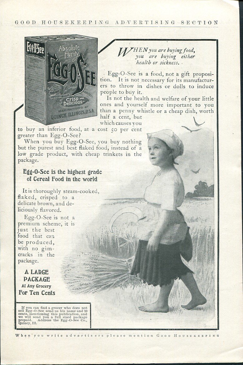 Original 1905 Egg-O-See Cereal Quincy Illinois Early 1900's Ad Vintage Advertisement