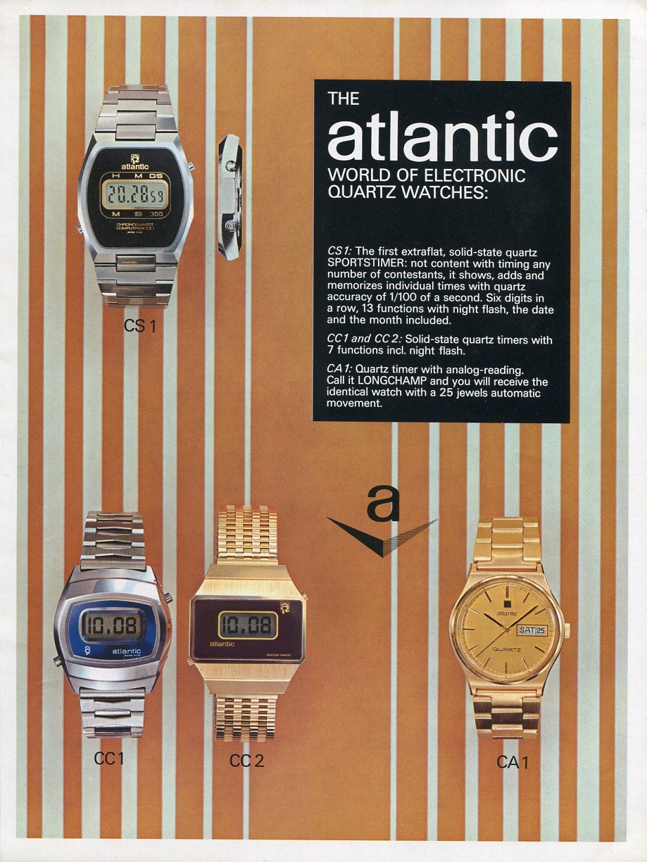 1977 Atlantic Watch Company Bettlach Switzerland 1970's Swiss Print Ad Publicite Suisse Montres