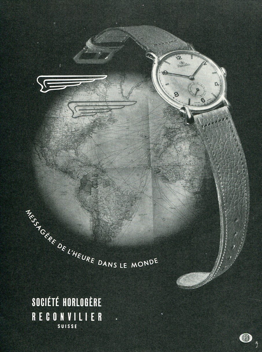 Vintage 1948 Societe Horlogere Reconvilier 1940's Swiss Print Ad Publicite Suisse Montres