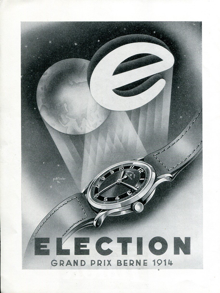 Original 1949 Election Watch Comapny Switzerland 1940's Swiss Magazine Ad Publicite Suisse Montres