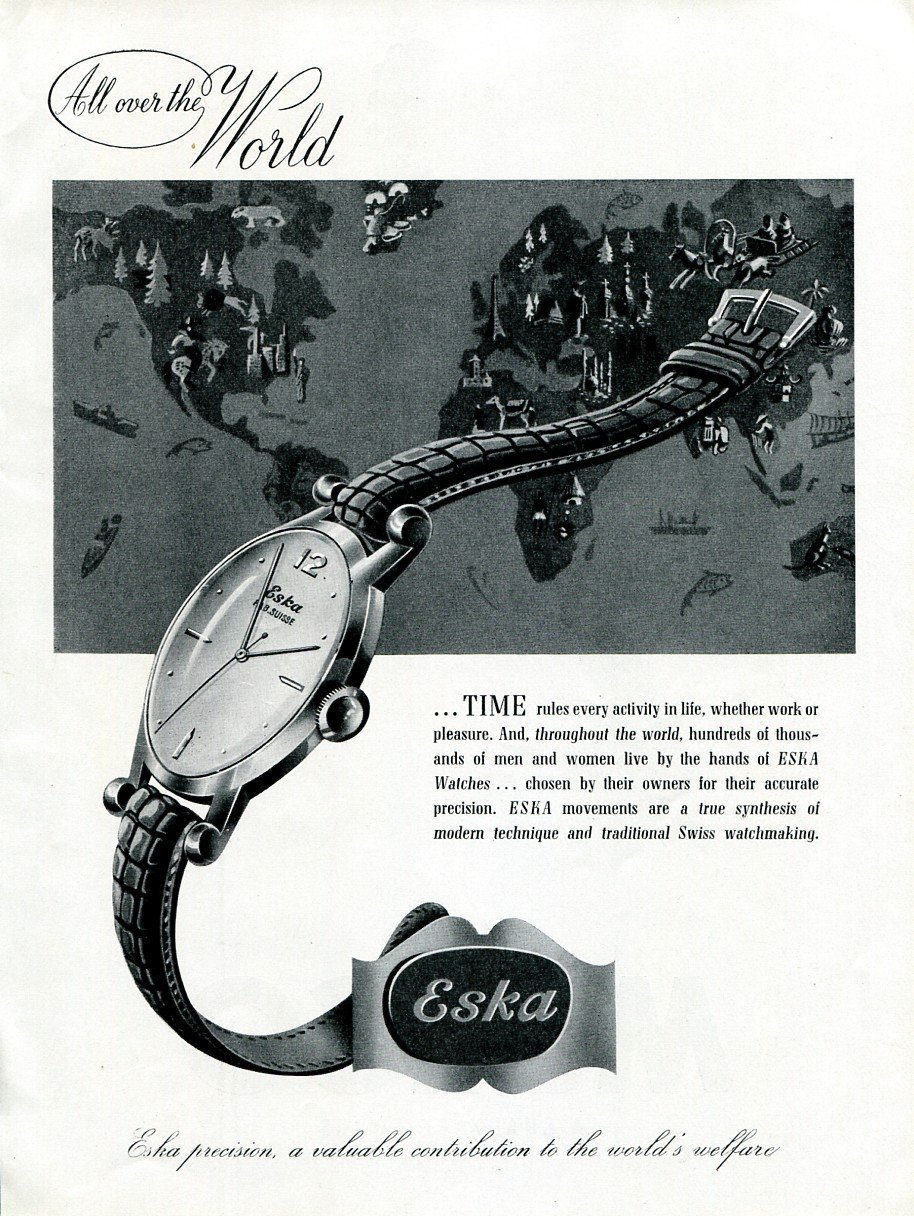 1949 Eska Watch Company Switzerland Original 1940's Swiss Print Ad Publicite Suisse Schweiz